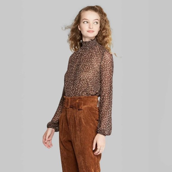 leopard print mock turtleneck